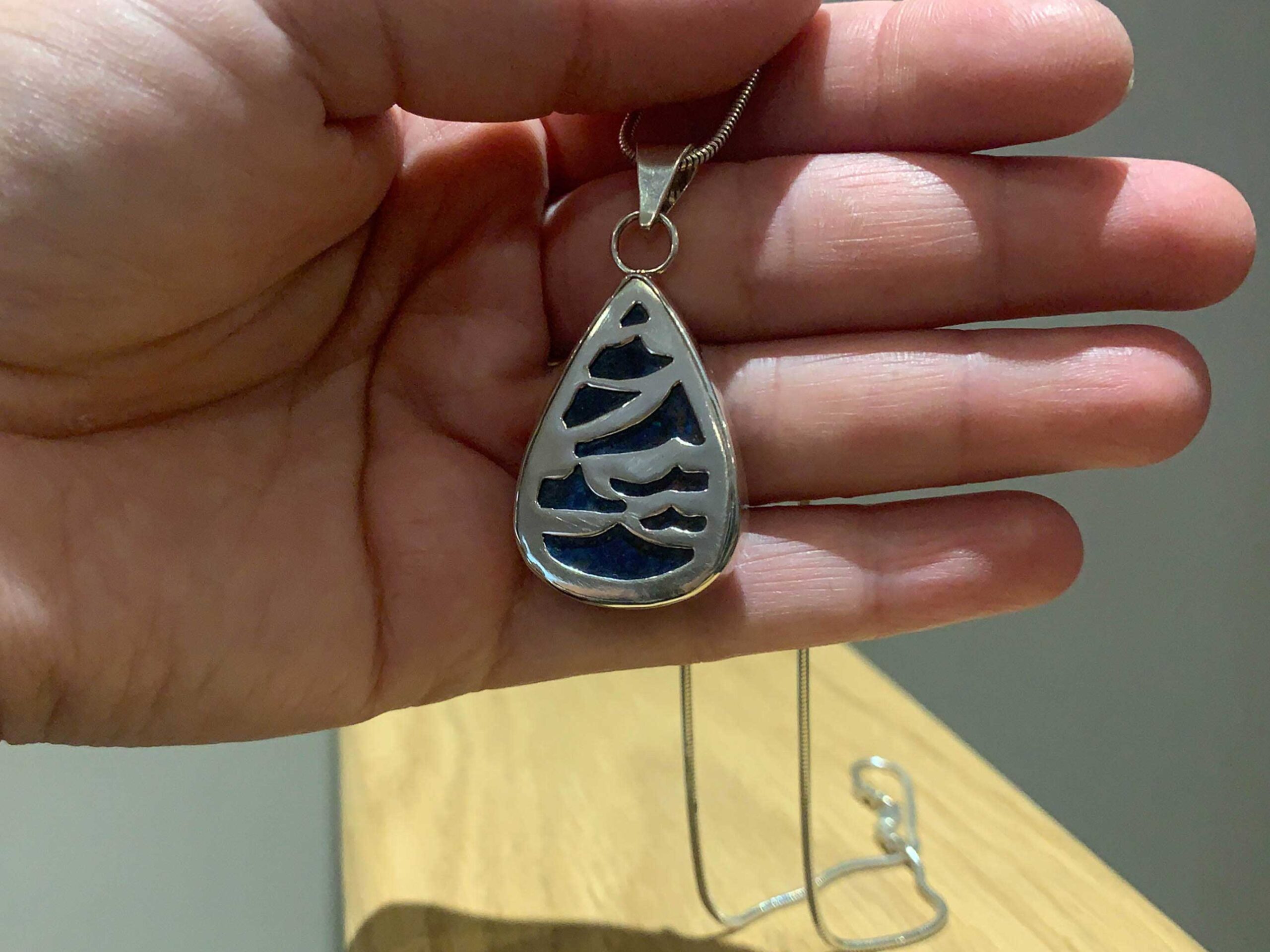 Sterling Silver Blue Shattuckite Pendant -Back