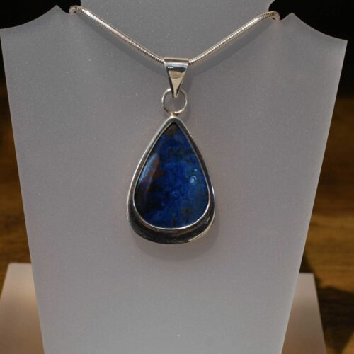 Sterling Silver Blue Shattuckite Pendant -Front Sterling Silver Blue Shattuckite Pendant -Front