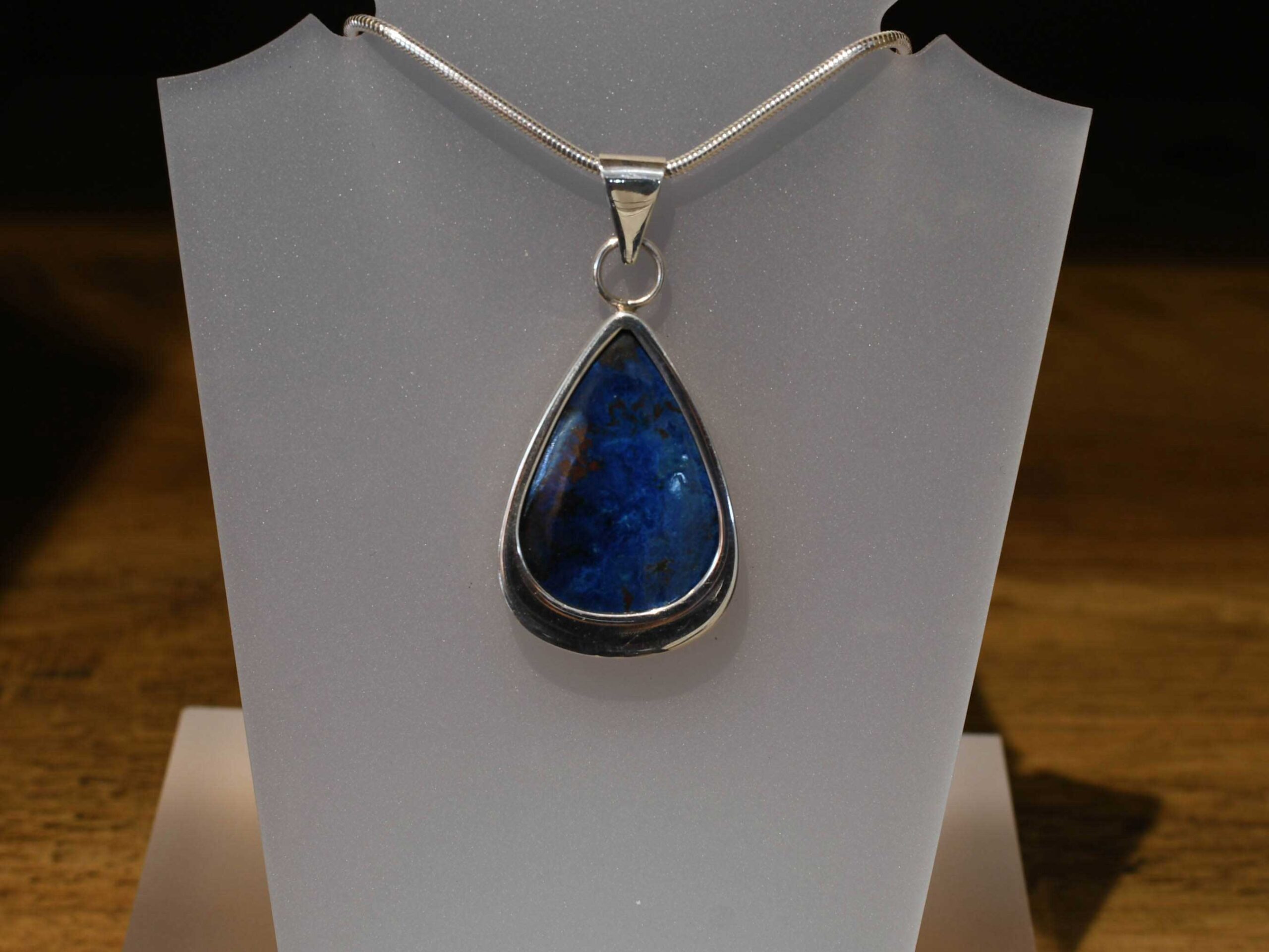 Sterling Silver Blue Shattuckite Pendant -Front