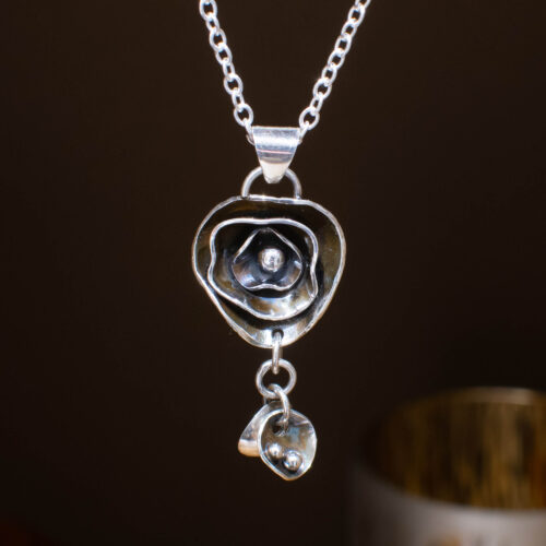 Organic Flower Pendant in Oxidised Sterling Silver