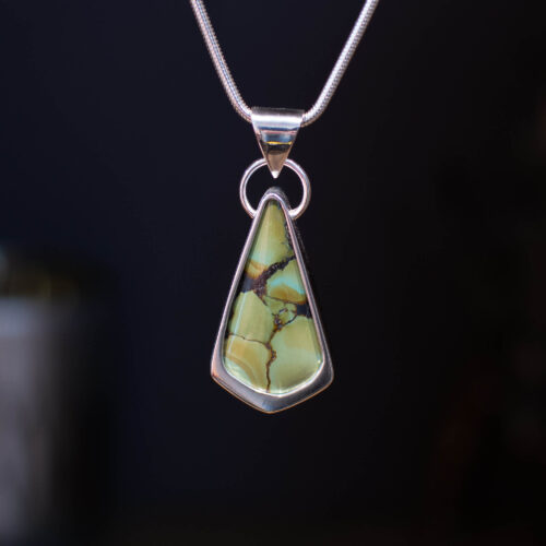 Green Bamboo Mountain Turquoise Sterling Silver Pendant - Front Green Bamboo Mountain Turquoise Sterling Silver Pendant - Front