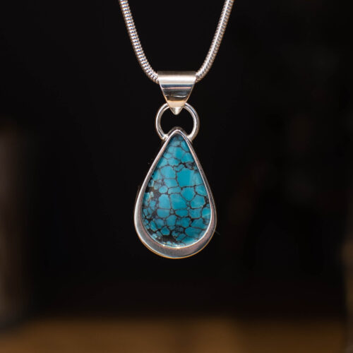 Blue Yungai Sterling Silver Turquoise Pendant - Front Blue Yungai Sterling Silver Turquoise Pendant - Front