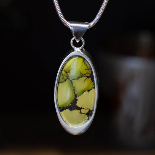 Green Bamboo Mountain Turquoise Sterling Silver Pendant - Front Green Bamboo Mountain Turquoise Sterling Silver Pendant - Front