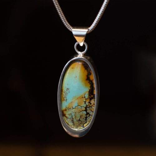 Giraffe Turquoise and Sterling Silver Pendant - Front Giraffe Turquoise and Sterling Silver Pendant