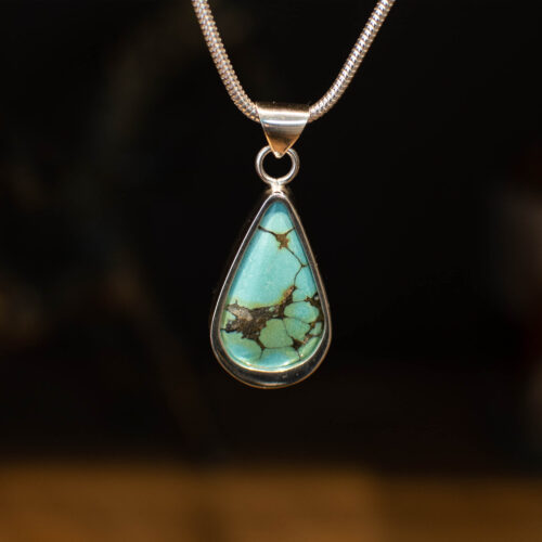 Blue Yungai Turquoise Sterling Silver Pendant - Front Blue Yungai Turquoise Sterling Silver Pendant - Front