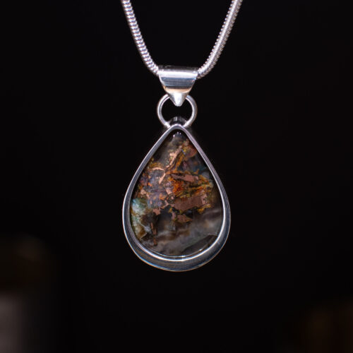 Sterling Silver Tear Shaped Chrysocolla & Native Copper Pendant Sterling Silver Tear Shaped Chrysocolla & Native Copper Pendant
