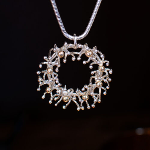 Sterling Silver and 9ct Gold Large Anemone Wreath Pendant – 8 Silver and Gold Clusters
