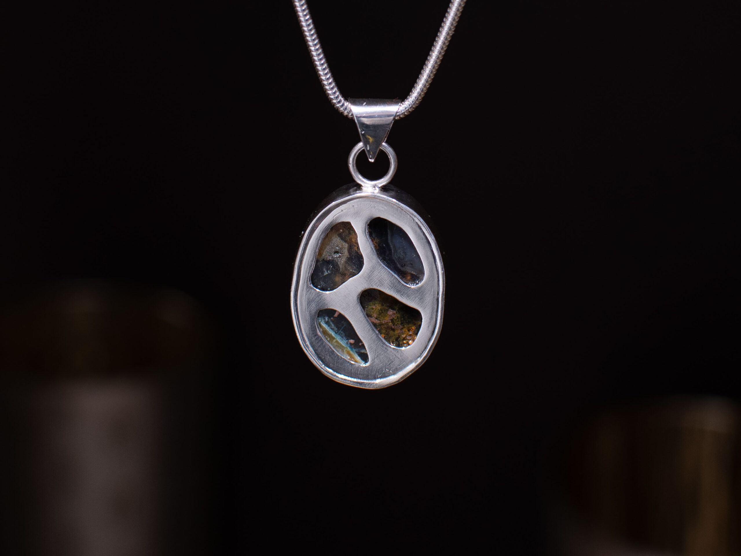 Rear of Sterling Silver Chrysocolla & Native Copper Pendant