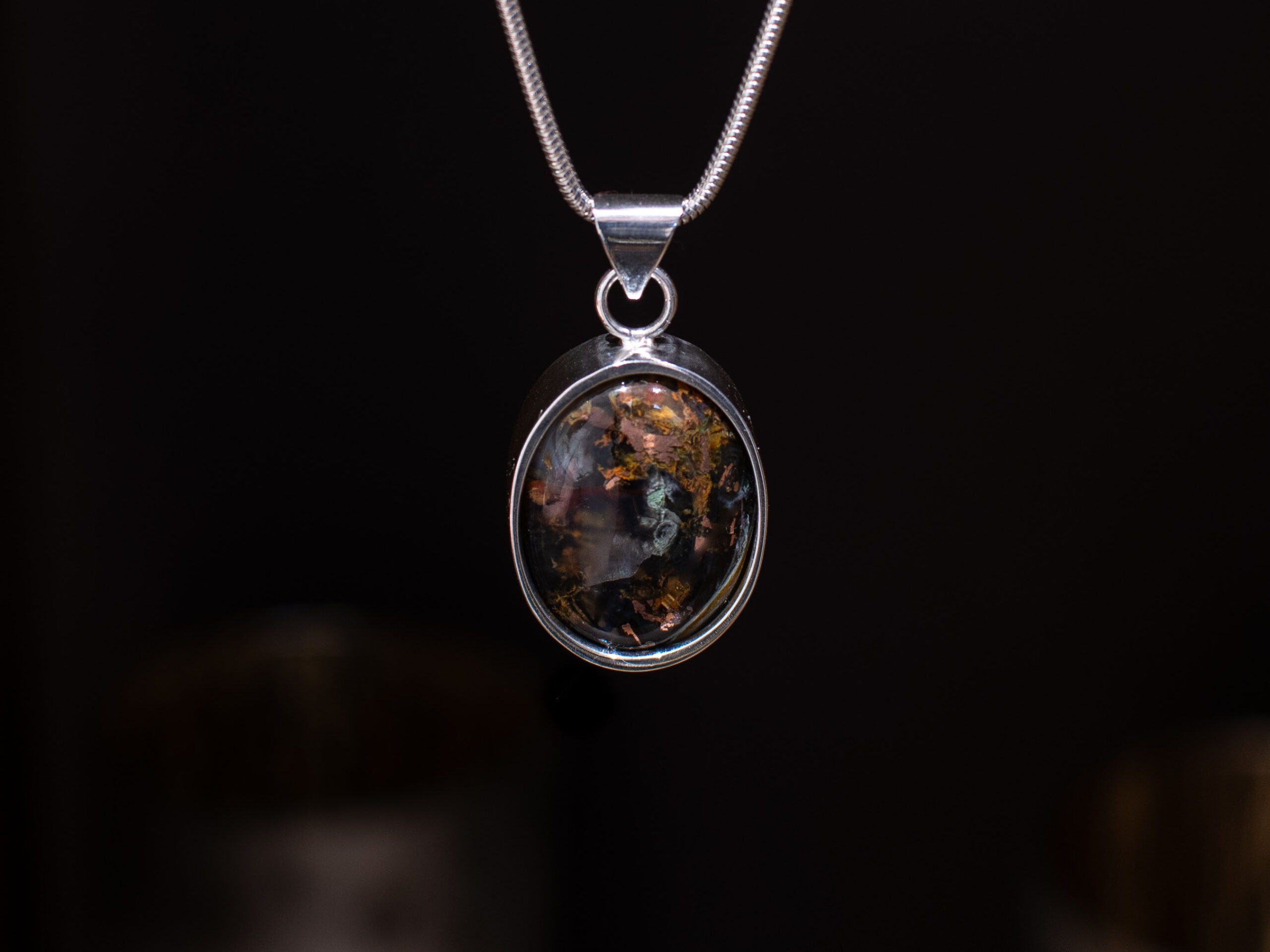 Sterling Silver Chrysocolla & Native Copper Pendant