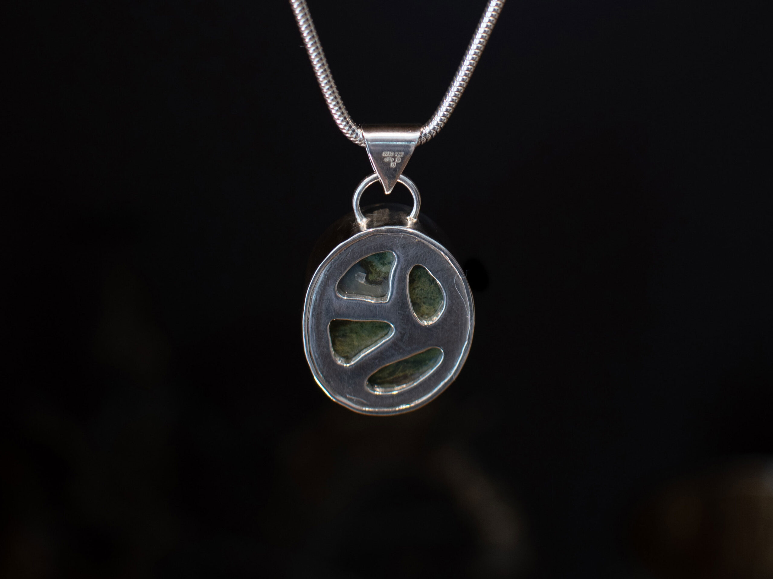 Green and Brown Jasper Oval Pendant - reverse