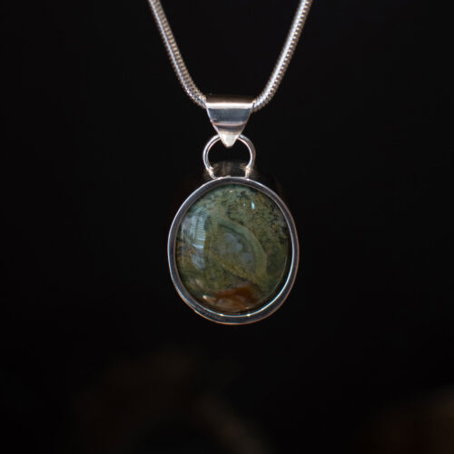WBR-93-01-Product-Image-Etsy-Front Green and Brown Jasper Oval Pendant - front