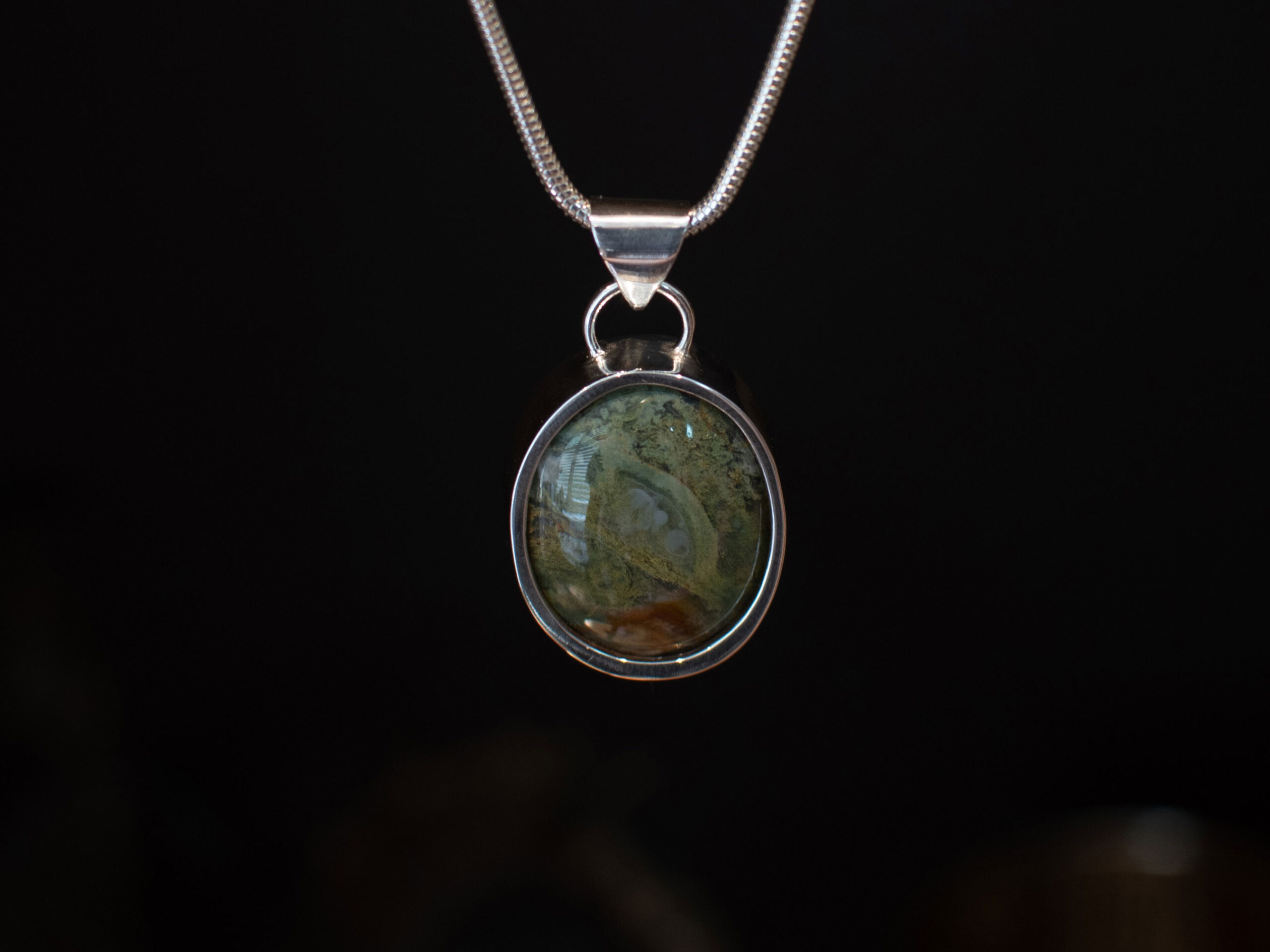 Green and Brown Jasper Oval Pendant - front