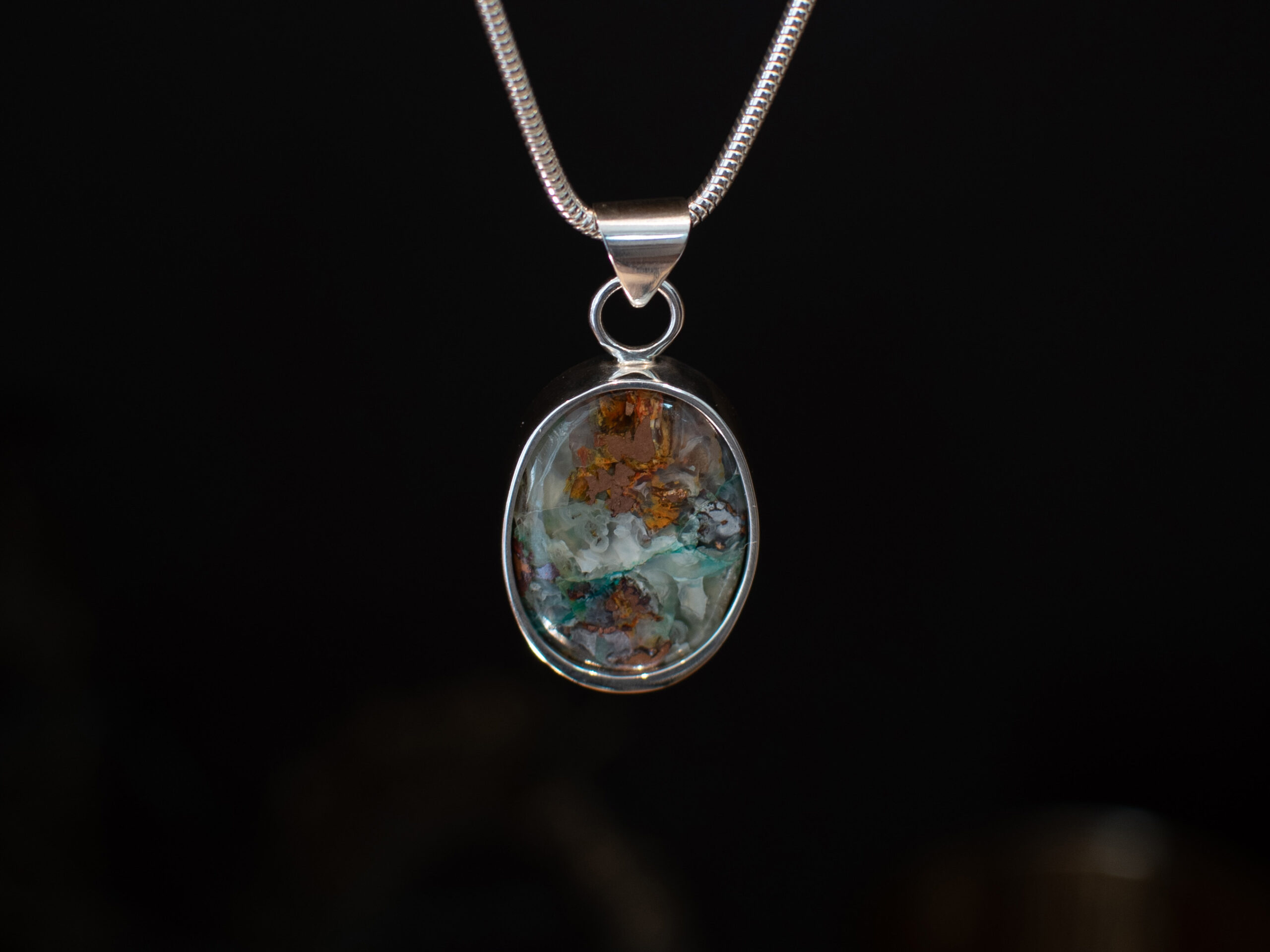 Oval Copper Gemstone Pendant - front