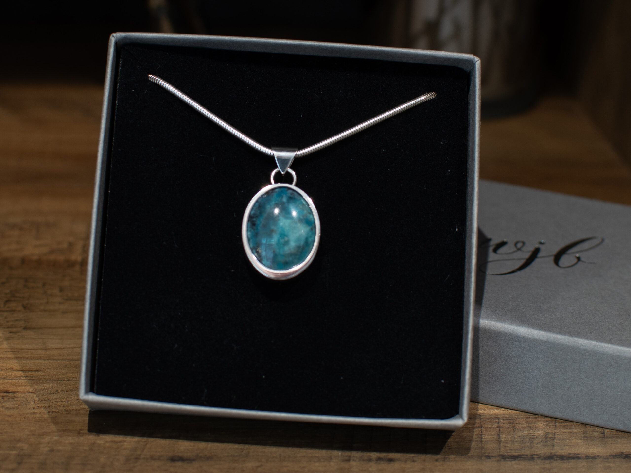 Oval Blue Gem Silica Pendant - in box