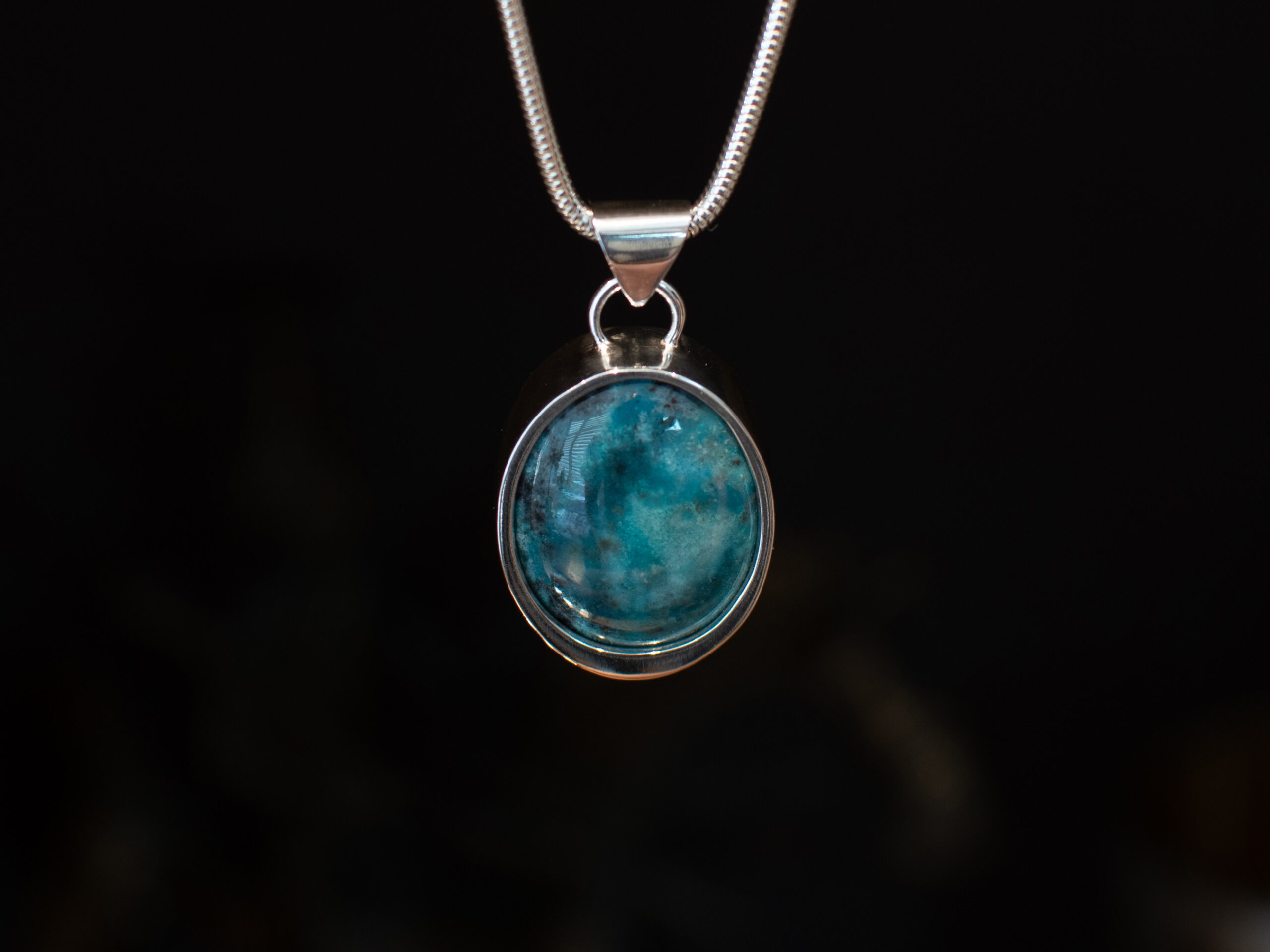 Oval Blue Gem Silica Pendant - front